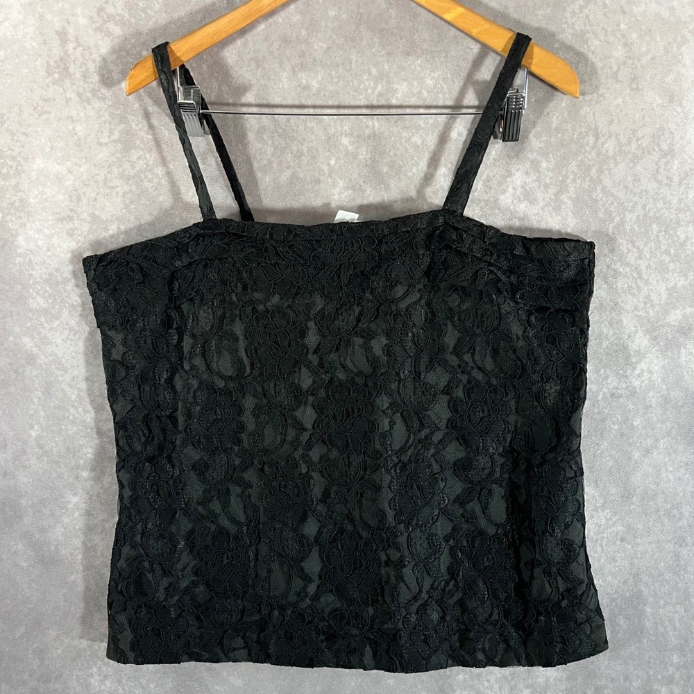 Germaine‎ Astor Lace Camisole Top Womens 10 Black Floral Spaghetti Strap Vintage